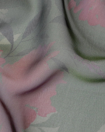 Soft Pink and Blue Floral Pure Silk Chiffon Fabric, 110 cms, South Korea-D19884