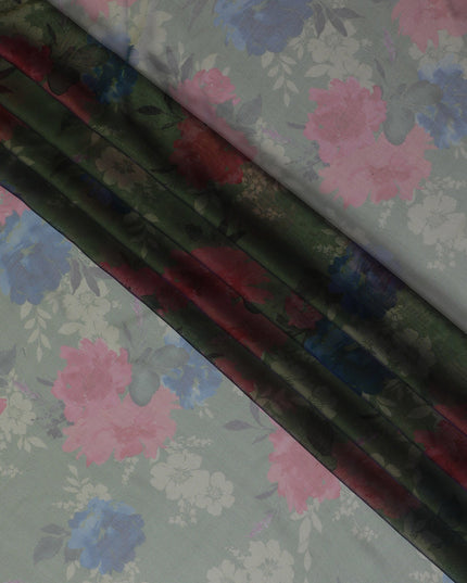 Soft Pink and Blue Floral Pure Silk Chiffon Fabric, 110 cms, South Korea-D19884