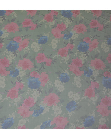 Soft Pink and Blue Floral Pure Silk Chiffon Fabric, 110 cms, South Korea-D19884