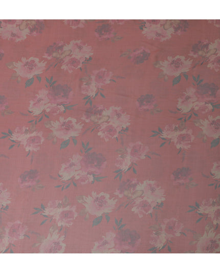 Elegant Pink and Grey Floral Pure Silk Chiffon Fabric, 110 cms, South Korea-D19886