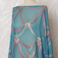 Sky Blue with Silver and Pink French Silk Chiffon Fabric with Metallic Lurex, Traditional Somali Dirac - 140 cm Width, 3.5 Meters-D20131
