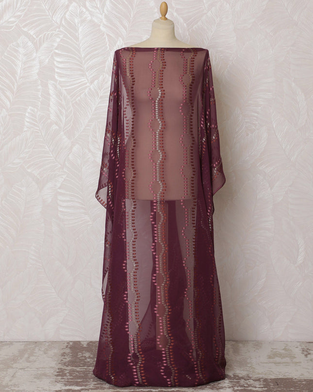 Maroon French Silk Chiffon Fabric with Metallic Lurex, Traditional Somali Dirac - 140 cm Width, 3.5 Meters-D20133