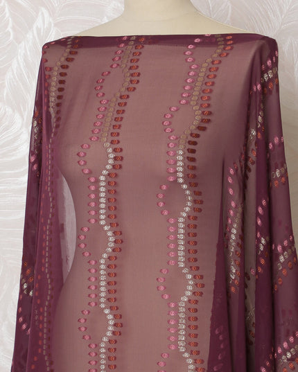 Maroon French Silk Chiffon Fabric with Metallic Lurex, Traditional Somali Dirac - 140 cm Width, 3.5 Meters-D20133