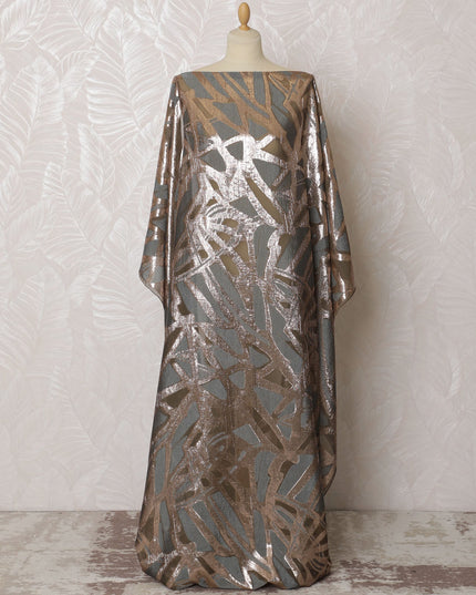 Bronze French Silk Chiffon Fabric with Silver Metallic Lurex, Traditional Somali Dirac - 140 cm Width, 3.5 Meters-D20138