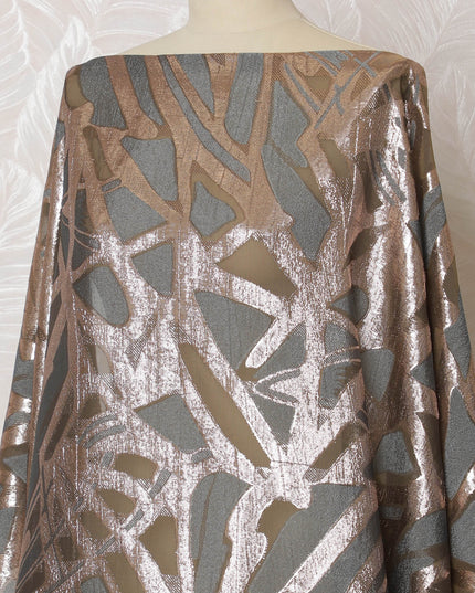 Bronze French Silk Chiffon Fabric with Silver Metallic Lurex, Traditional Somali Dirac - 140 cm Width, 3.5 Meters-D20138