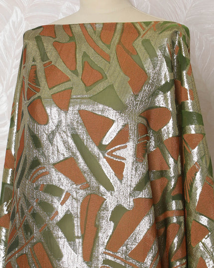 Olive Green French Silk Chiffon Fabric with Copper and Silver Metallic Lurex, Traditional Somali Dirac - 140 cm Width, 3.5 Meters-D20139