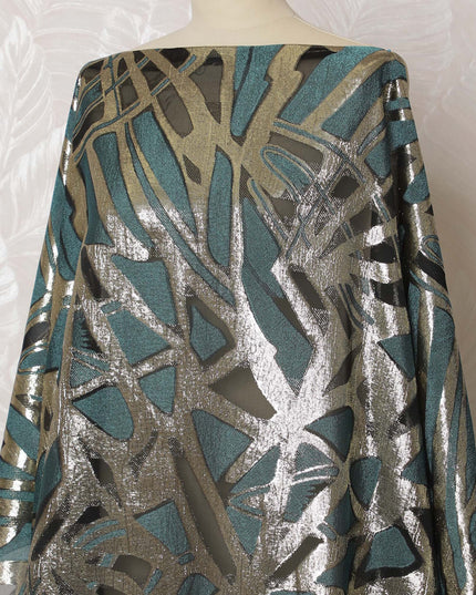 Teal Blue French Silk Chiffon Fabric with Metallic Silver Lurex, Traditional Somali Dirac - 140 cm Width, 3.5 Meters-D20142