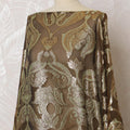 Mocha Brown French Silk Chiffon Fabric with Gold and Silver Embroidery, Traditional Somali Dirac - 140 cm Width, 3.5 Meters-D20143