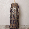 Dark Plum French Silk Chiffon Fabric with Gold Floral Embroidery, Traditional Somali Dirac - 140 cm Width, 3.5 Meters-D20144 Regal Fabrics