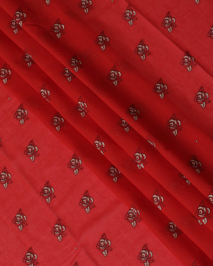 Traditional Red Premium Swiss Cotton Voile Embroidered Fabric - Rose Motifs, 140 cm Wide-D20192