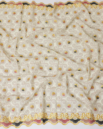 Luxurious Golden Embroidered Premium Swiss Cotton Voile Fabric - Traditional Thobe Material, 140 cm Wide-D20194