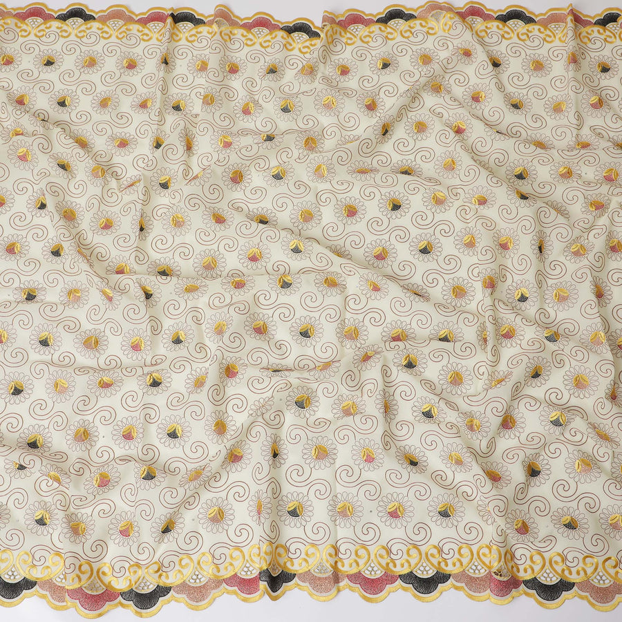 قماش فوال من القطن السويسري الفاخر المطرز باللون الذهبي - خامة الثوب التقليدية، عرض 140 سم - D20194