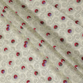 Cream Premium Swiss Cotton Voile Fabric with Red Floral Embroidery and Scroll Design - Traditional Thobe Material, 140 cm Wide
-D20200