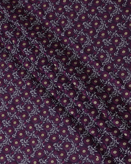 Dark Purple Premium Swiss Cotton Voile Fabric with White Floral Embroidery - Traditional Thobe Material, 140 cm Wide-D20201