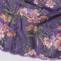 Deep Purple Premium Cotton Voile Fabric with Multicolor Floral Embroidery - Traditional Thobe Material, 140 cm Wide-D20214
