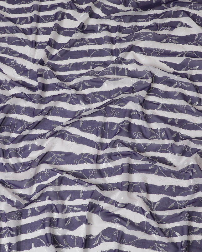 Purple Premium Cotton Voile Fabric with White Wave Patterns - Traditional Thobe Material, 140 cm Wide-D20218