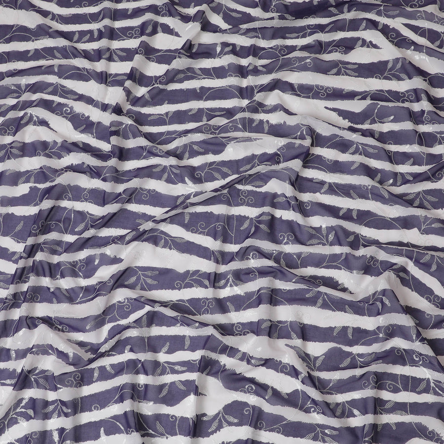 Purple Premium Cotton Voile Fabric with White Wave Patterns - Traditional Thobe Material, 140 cm Wide-D20218 - Regal Fabrics