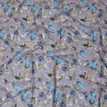 Soft Gray Premium Cotton Voile Fabric with Colorful Botanical and Bird Print - Traditional Thobe Material, 140 cm Wide-D20220