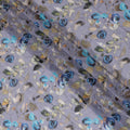 Soft Gray Premium Cotton Voile Fabric with Colorful Botanical and Bird Print - Traditional Thobe Material, 140 cm Wide-D20220