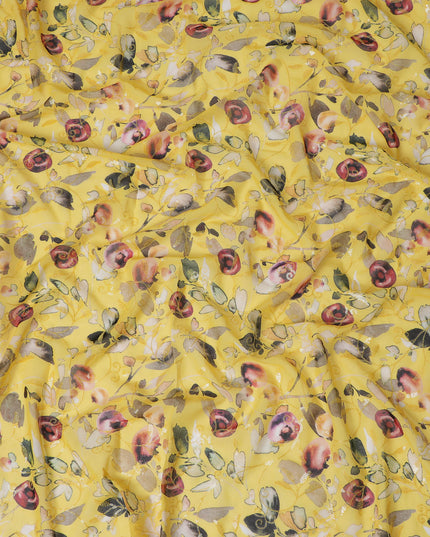 Vibrant Yellow Premium Cotton Voile Fabric with Delicate Floral Print - Traditional Thobe Material, 140 cm Wide-D20221