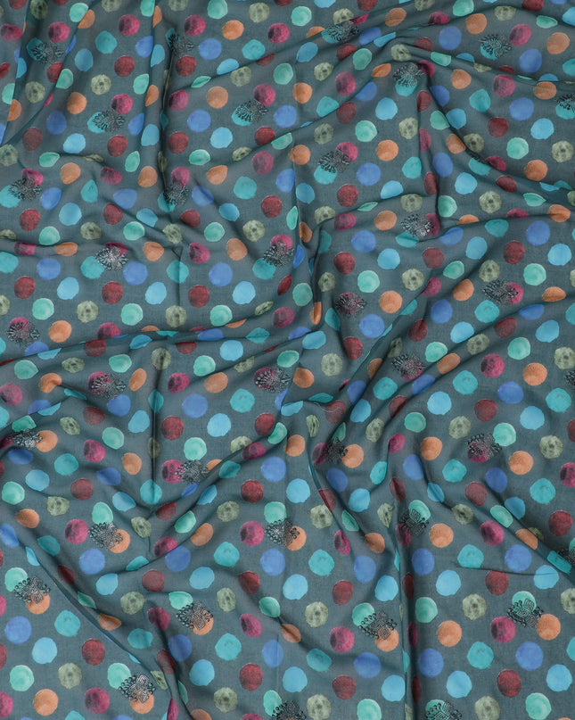 Teal Premium Cotton Voile Fabric with Multicolor Polka Dots - Traditional Thobe Material, 140 cm Wide-D20222