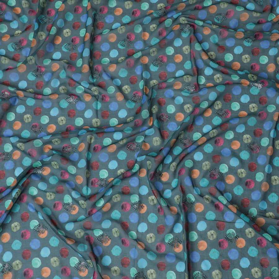 Teal Premium Cotton Voile Fabric with Multicolor Polka Dots - Traditional Thobe Material, 140 cm Wide-D20222 - Regal Fabrics