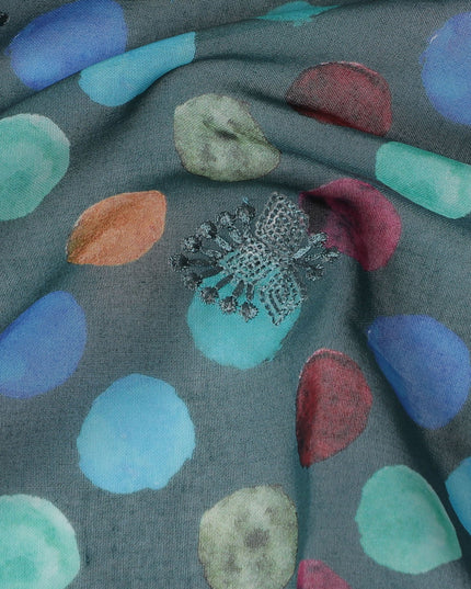 Teal Premium Cotton Voile Fabric with Multicolor Polka Dots - Traditional Thobe Material, 140 cm Wide-D20222