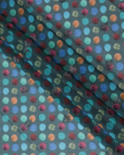 Teal Premium Cotton Voile Fabric with Multicolor Polka Dots - Traditional Thobe Material, 140 cm Wide-D20222