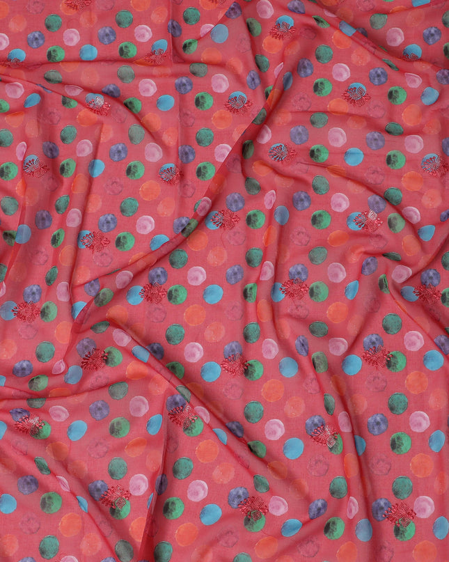 Coral Premium Cotton Voile Fabric with Multicolored Polka Dots - Traditional Thobe Material, 140 cm Wide-D20223