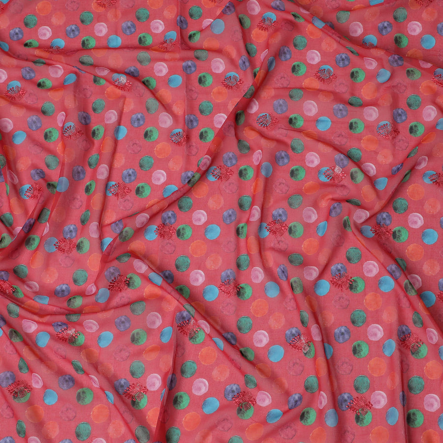 Coral Premium Cotton Voile Fabric with Multicolored Polka Dots - Traditional Thobe Material, 140 cm Wide-D20223