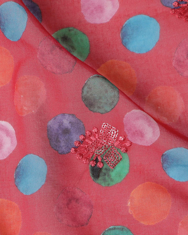 Coral Premium Cotton Voile Fabric with Multicolored Polka Dots - Traditional Thobe Material, 140 cm Wide-D20223