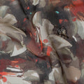 Brown Premium Cotton Voile Fabric with Large White and Red Floral Patterns - Traditional Thobe Material, 140 cm Wide-D20226