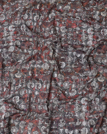 Dark Charcoal Premium Cotton Voile Fabric with Historical Coin Motifs - Traditional Thobe Material, 140 cm Wide-D20228