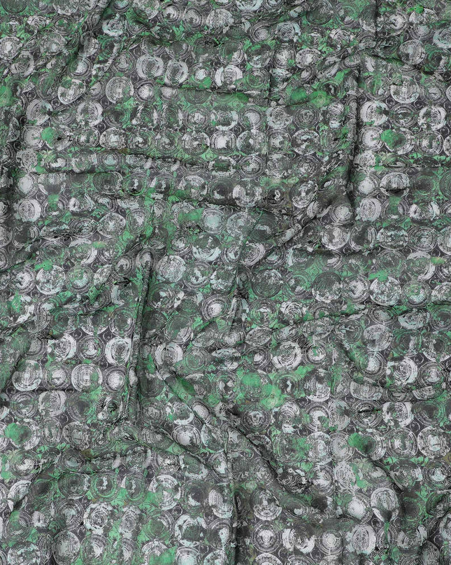 Slate Gray Premium Cotton Voile Fabric with Vibrant Green Coin Motifs - Traditional Thobe Material, 140 cm Wide-D20230