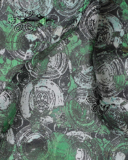 Slate Gray Premium Cotton Voile Fabric with Vibrant Green Coin Motifs - Traditional Thobe Material, 140 cm Wide-D20230