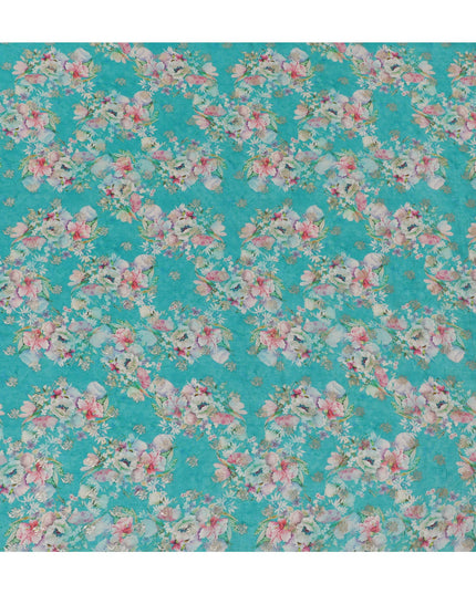 Turquoise Floral Viscose Digital Printed Fabric - Soft & Lightweight, 110 cm Width-D20255