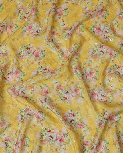 Sunny Yellow Floral Viscose Digital Printed Fabric - Soft & Lightweight, 110 cm Width-D20256