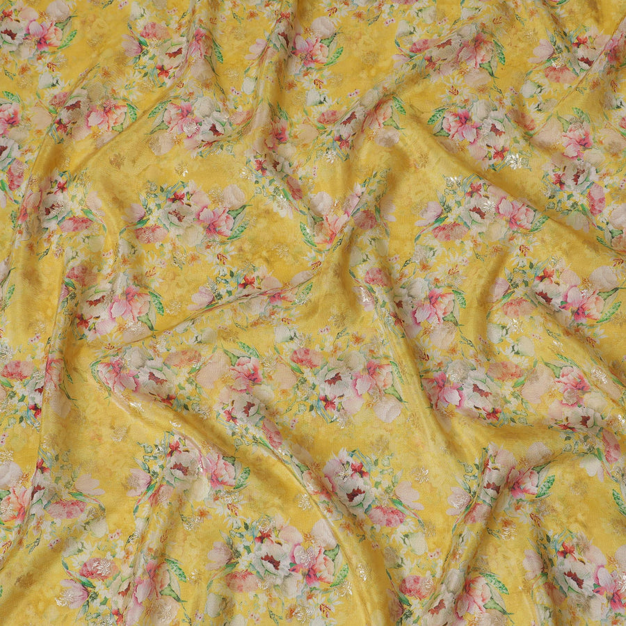 Sunny Yellow Floral Viscose Digital Printed Fabric - Soft & Lightweight, 110 cm Width-D20256 Regal Fabrics