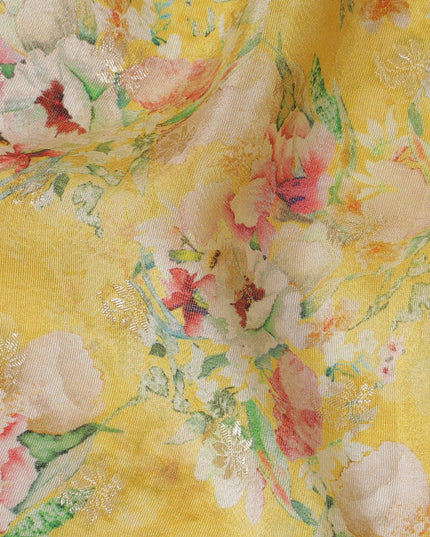 Sunny Yellow Floral Viscose Digital Printed Fabric - Soft & Lightweight, 110 cm Width-D20256