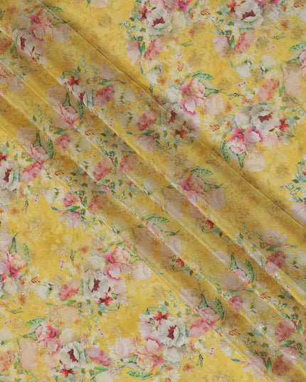 Sunny Yellow Floral Viscose Digital Printed Fabric - Soft & Lightweight, 110 cm Width-D20256