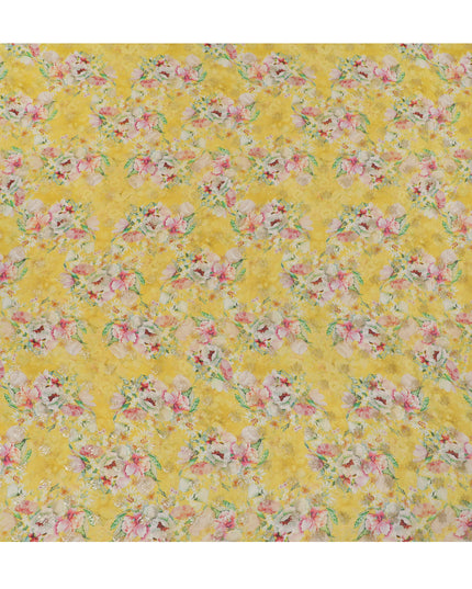 Sunny Yellow Floral Viscose Digital Printed Fabric - Soft & Lightweight, 110 cm Width-D20256