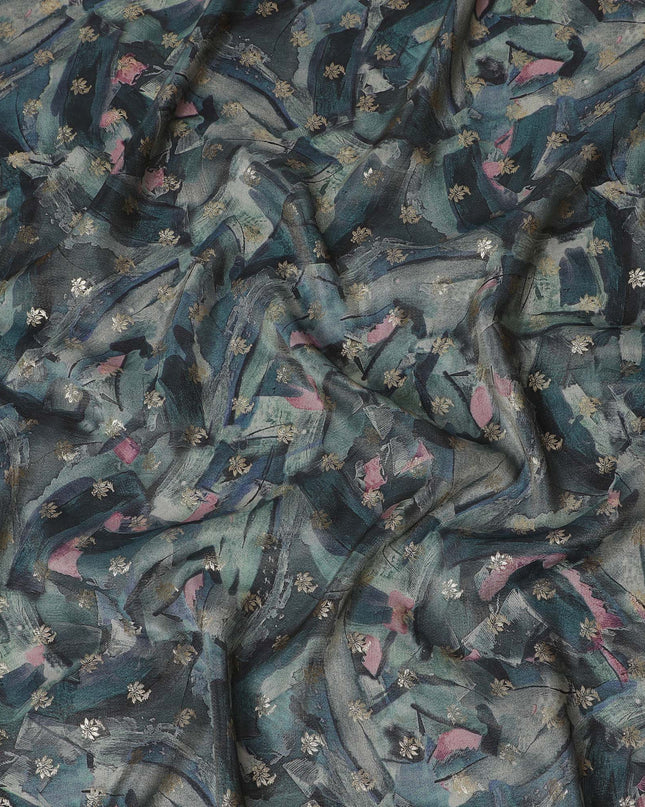 Midnight Blue Abstract Viscose Digital Printed Fabric - Soft & Lightweight, 110 cm Width-D20262