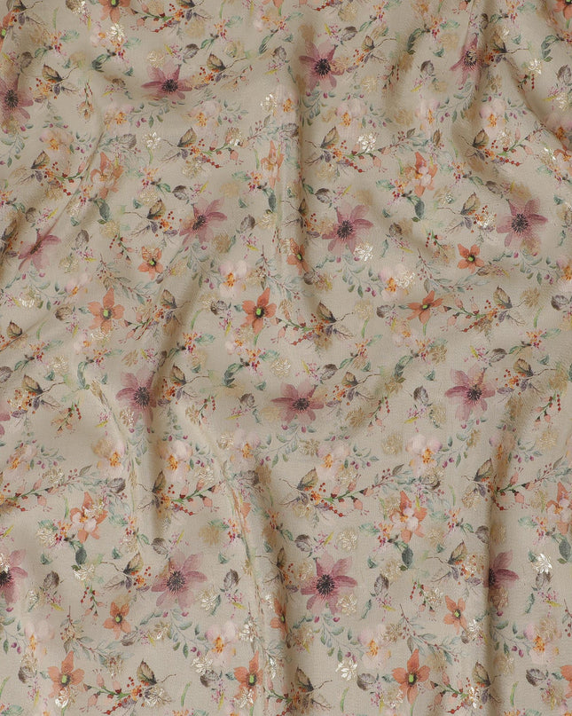 Beige & Peach Floral Viscose Digital Printed Fabric - Soft & Lightweight, 110 cm Width-D20263