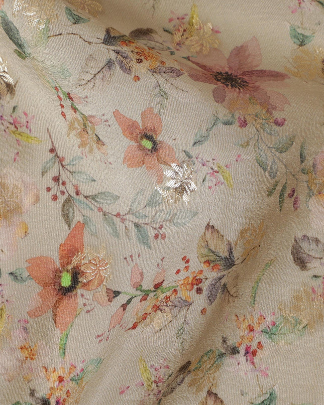 Beige & Peach Floral Viscose Digital Printed Fabric - Soft & Lightweight, 110 cm Width-D20263