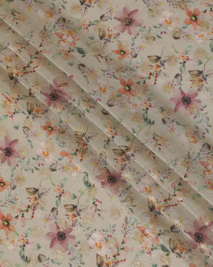 Beige & Peach Floral Viscose Digital Printed Fabric - Soft & Lightweight, 110 cm Width-D20263