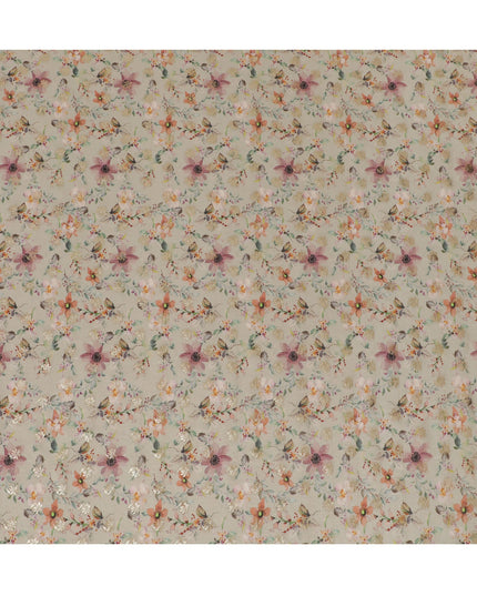 Beige & Peach Floral Viscose Digital Printed Fabric - Soft & Lightweight, 110 cm Width-D20263