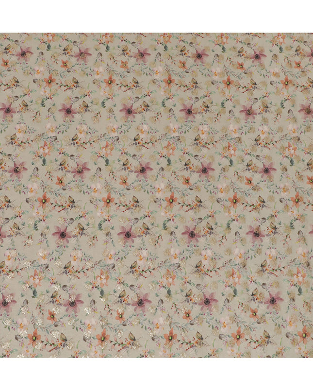 Beige & Peach Floral Viscose Digital Printed Fabric - Soft & Lightweight, 110 cm Width-D20263