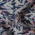 Navy Blue & Pink Floral Viscose Modal Satin Fabric with Mirror Work - 110 cm Width-D20266 Regal Fabrics