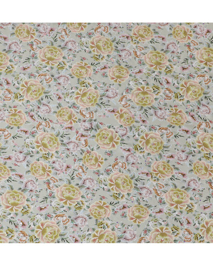 Pastel Peony Floral Viscose Modal Satin Fabric with Mirror Work - 110 cm Width-D20268