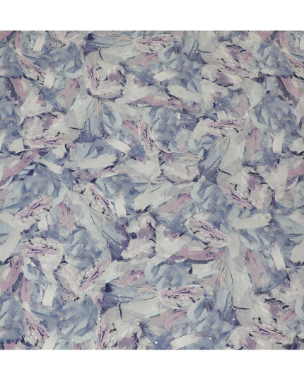 Lavender & Grey Abstract Viscose Modal Satin Fabric with Mirror Work - 110 cm Width-D20271